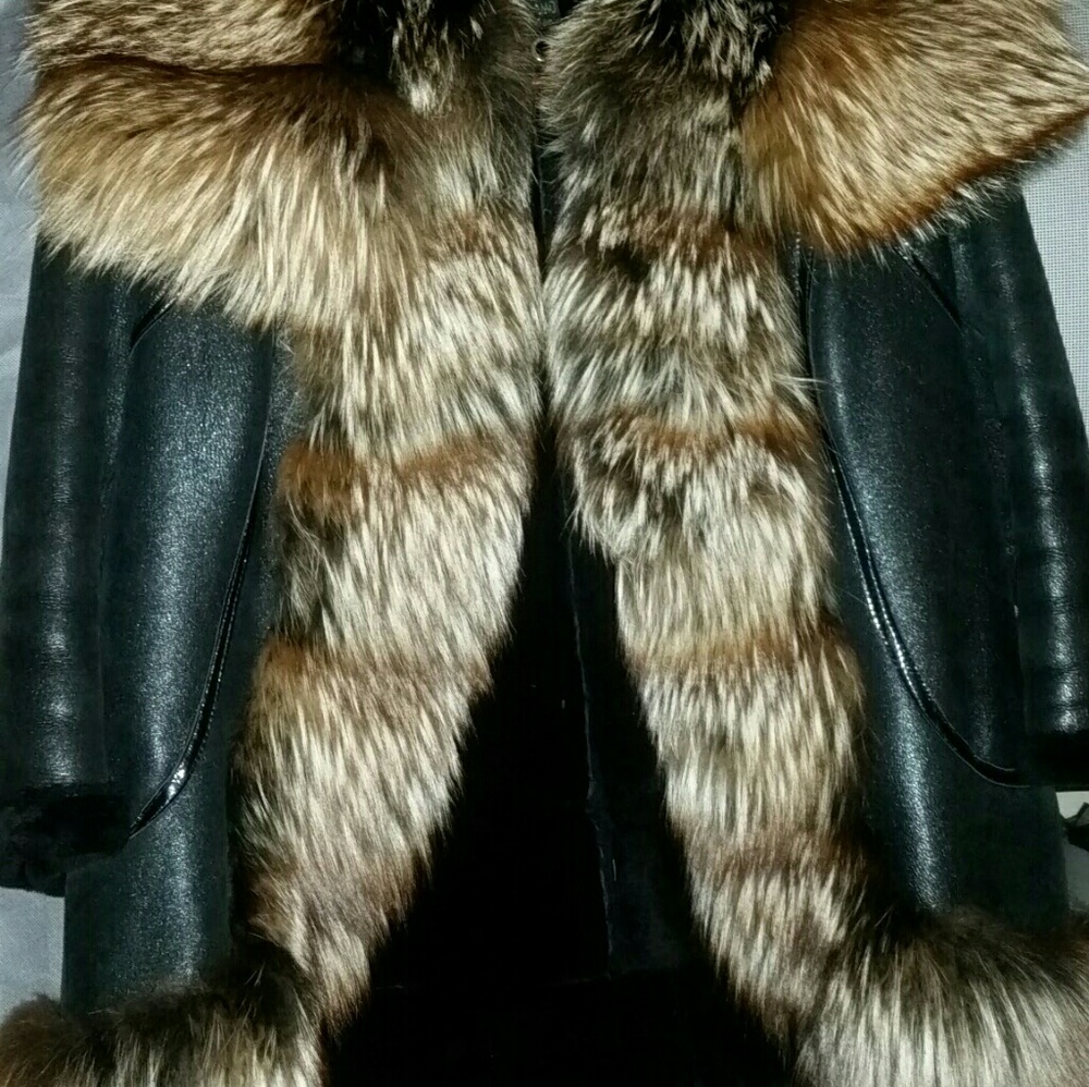 😍🥰 METALLIC MERINO LEATHER SHEARLING FOX FUR COAT